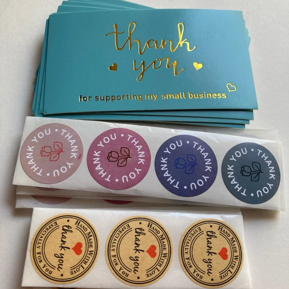 90 Pieces 25 Thank You Cards 25 Hand Made Stickers 40 Thank You Stickers